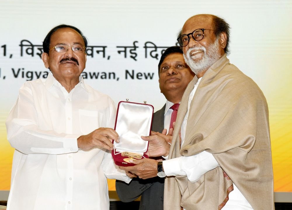Rajinikanth being honoured with the Dadasaheb Phalke Award