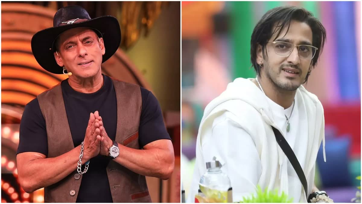 Salman Khan on the Weekend Ka Vaar stage and Qazi Touqeer inside the Bigg Boss 20 house