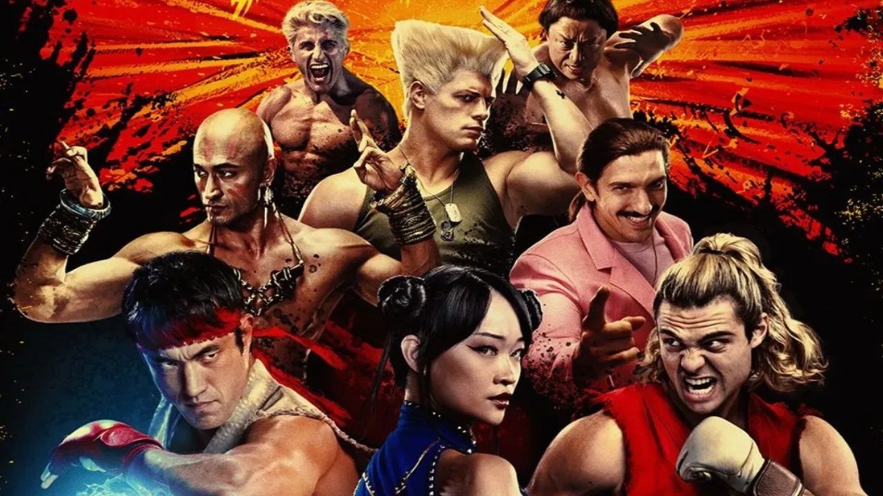 Street Fighter official key art with Ryu, Chun-Li, Ken, Guile, Dhalsim and the film's ensemble cast