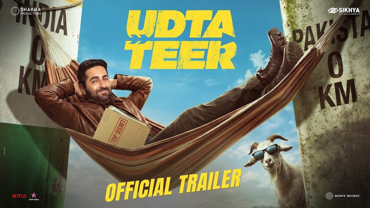 Udta Teer official trailer art: Ayushmann Khurrana relaxing in a hammock between India and Pakistan border pillars