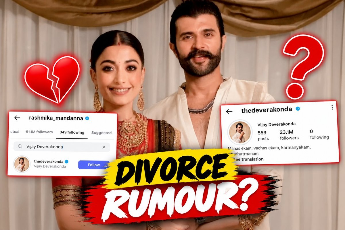 Vijay Deverakonda and Rashmika Mandanna divorce rumour graphic
